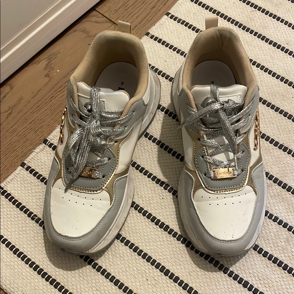 Bebe Cream and Silver Sneakers with Retro Design